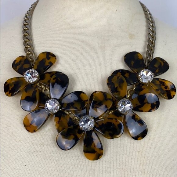 J.Crew Tortoise Crystal Flower Statement Necklace - Picture 3 of 11
